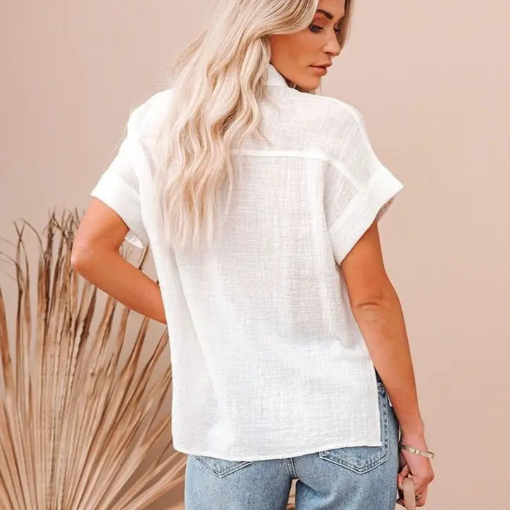 nova relaxed short sleeve blouse with breathable fabric for summer outings