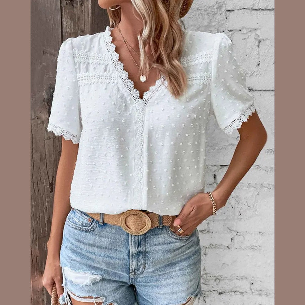 luna elegant women's blouse with v neck and artistic patchwork for everyday wear