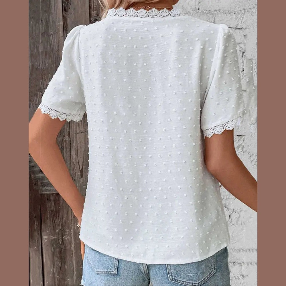 luna elegant women's blouse with v neck and artistic patchwork for everyday wear
