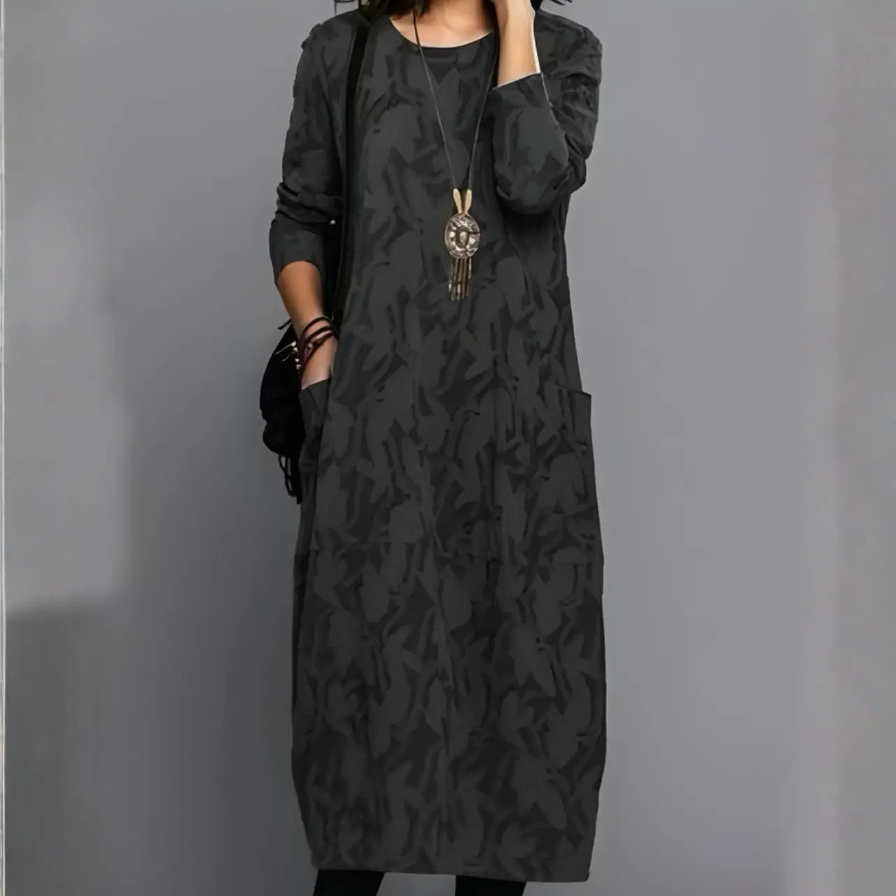 lunara elegant winter dress with classic patterns for winter weddings and casual