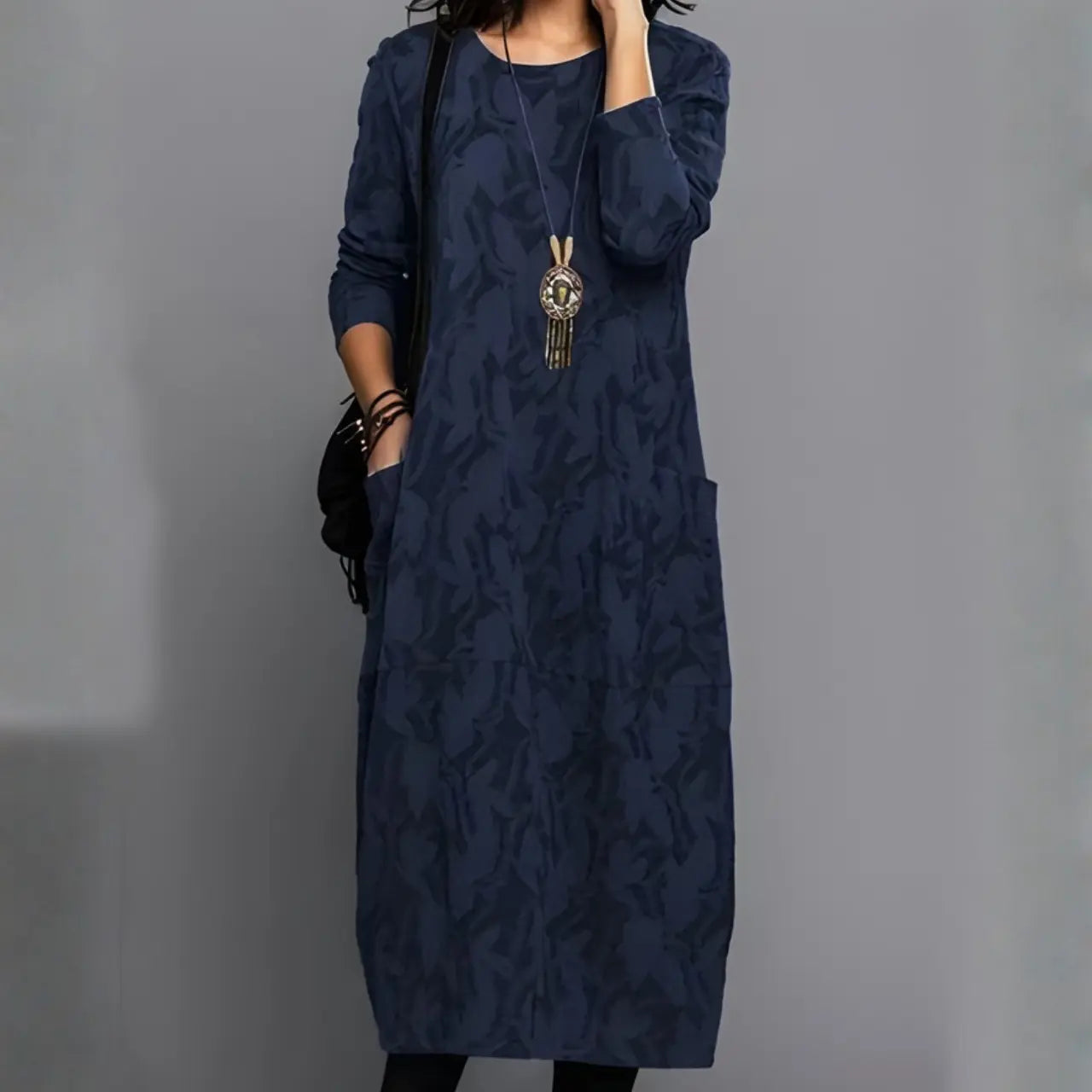 lunara elegant winter dress with classic patterns for winter weddings and casual