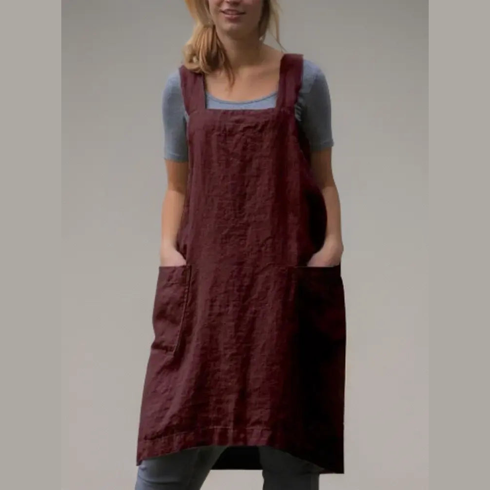 astra stylish cotton apron dress with pockets for cooking and crafts