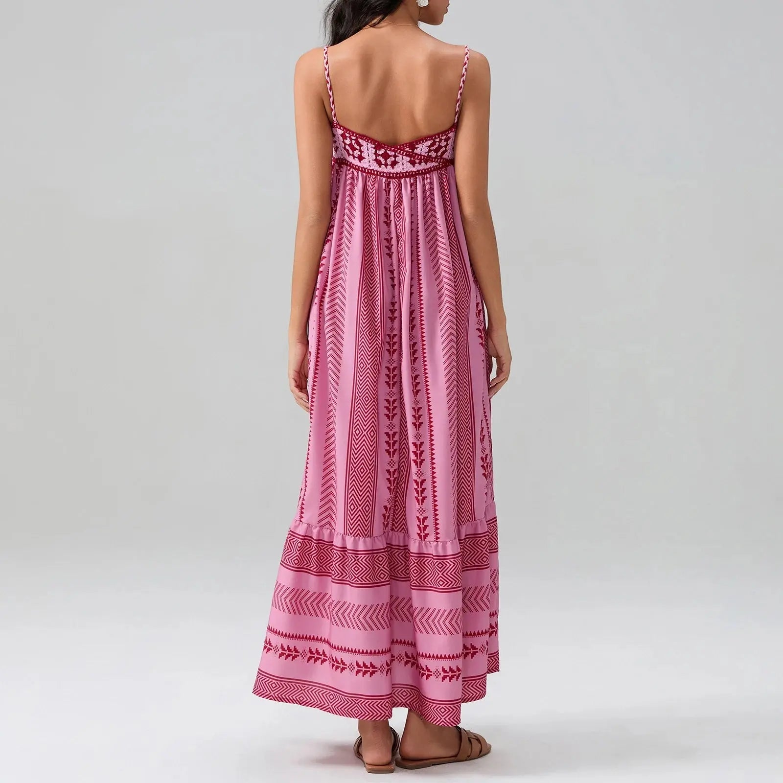 solara cascading maxi sundress with crocheted bodice for summer outings