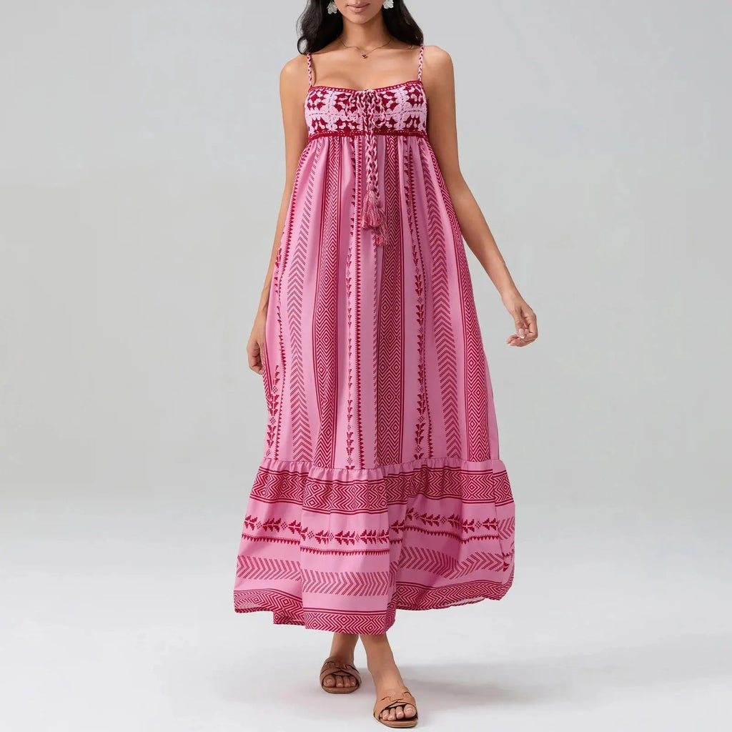 solara cascading maxi sundress with crocheted bodice for summer outings