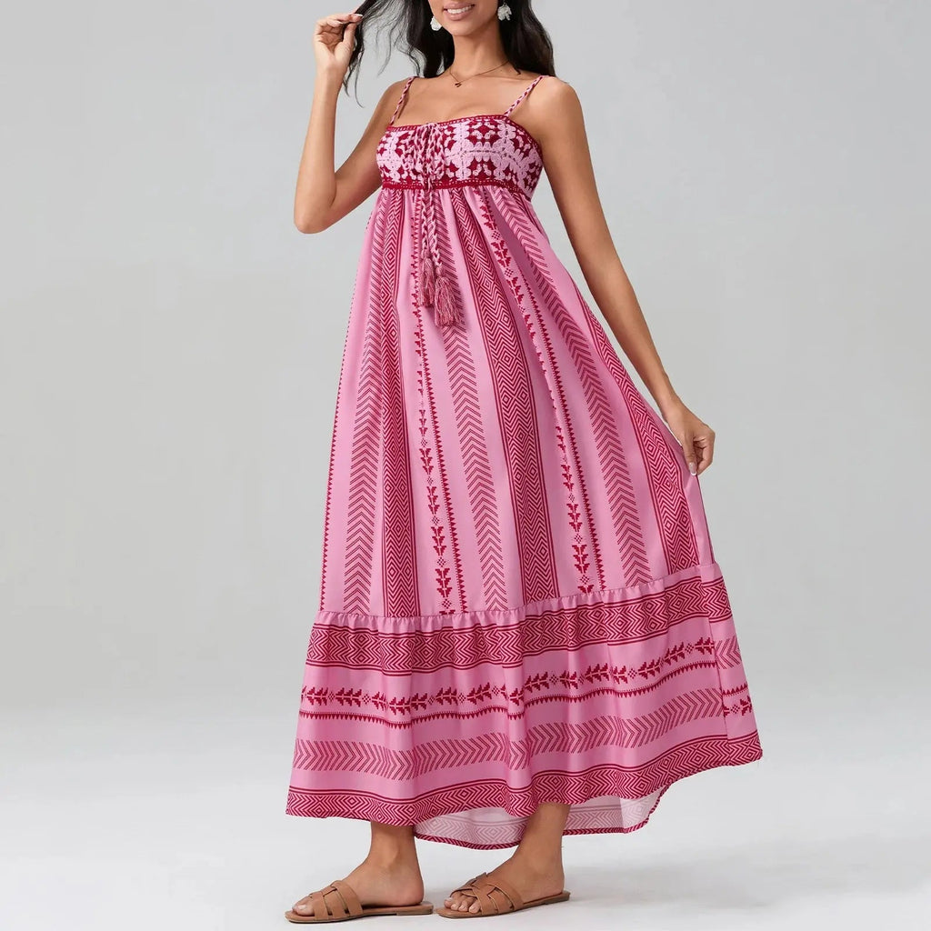 solara cascading maxi sundress with crocheted bodice for summer outings