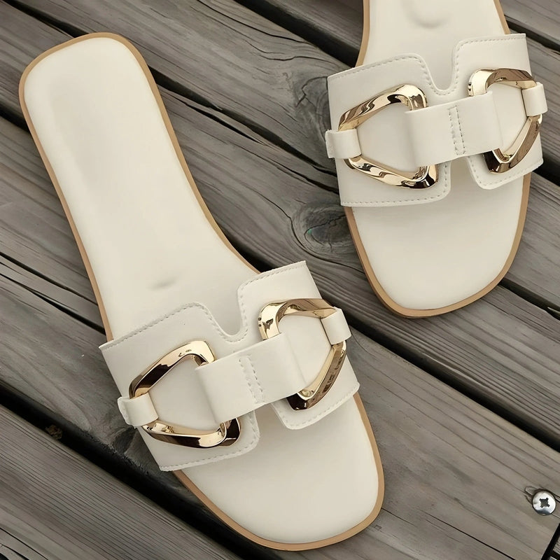 nova chic vegan leather flats with gold buckle for casual and office wear