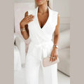 astra noir jumpsuit with v-neck and belt for festive occasions