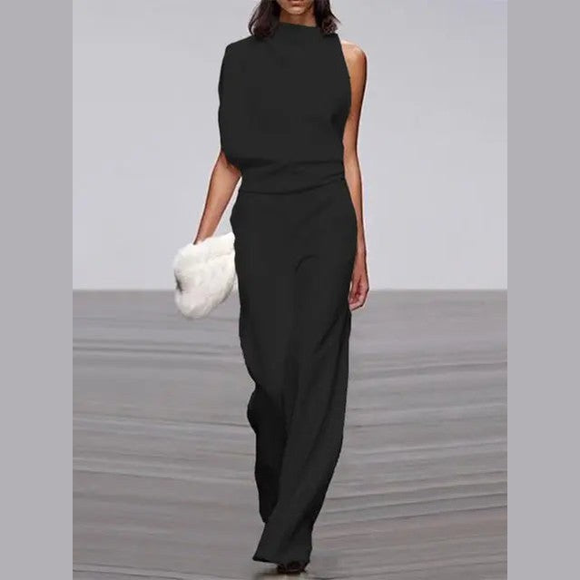 aria stylish women's jumpsuit with crew neck and wide leg for casual outings