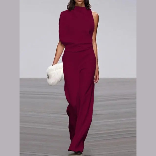 aria stylish women's jumpsuit with crew neck and wide leg for casual outings