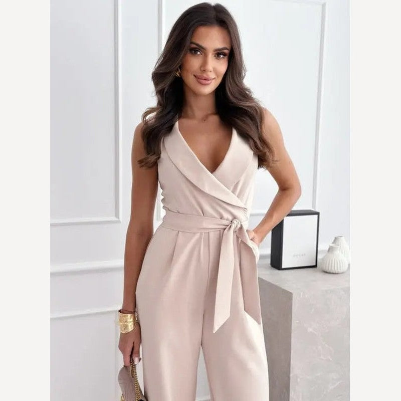 luna women's jumpsuit with v-neck in black for casual elegance
