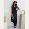 luna women's jumpsuit with v-neck in black for casual elegance