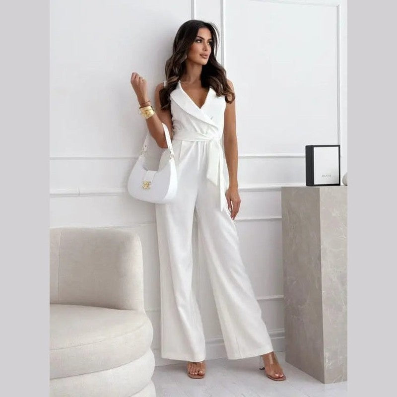 luna women's jumpsuit with v-neck in black for casual elegance