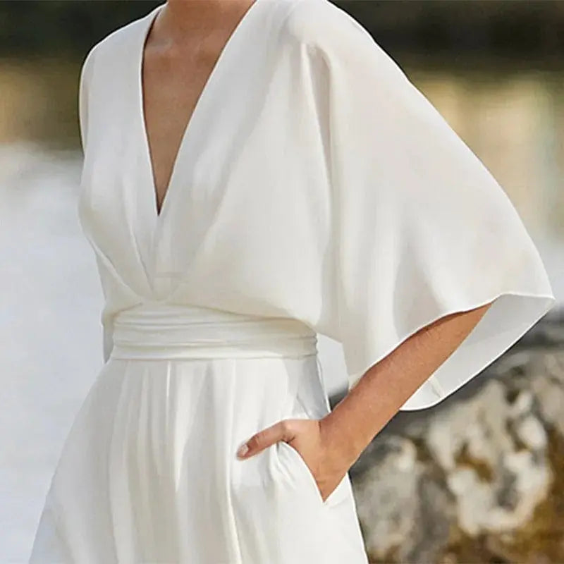 astra elegant jumpsuit for women with v neck and wide legs for summer style