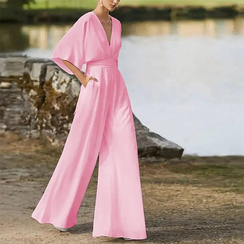 astra elegant jumpsuit for women with v neck and wide legs for summer style