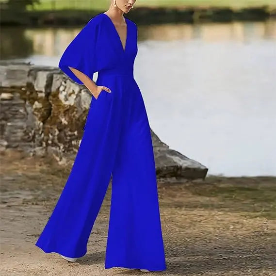 astra elegant jumpsuit for women with v neck and wide legs for summer style