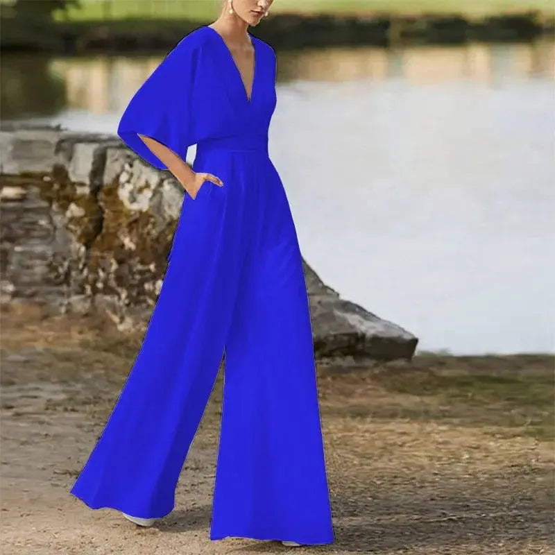 astra elegant jumpsuit for women with v neck and wide legs for summer style