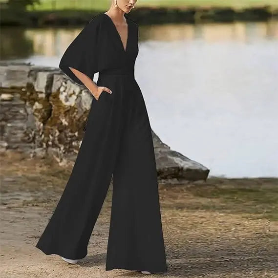 astra elegant jumpsuit for women with v neck and wide legs for summer style