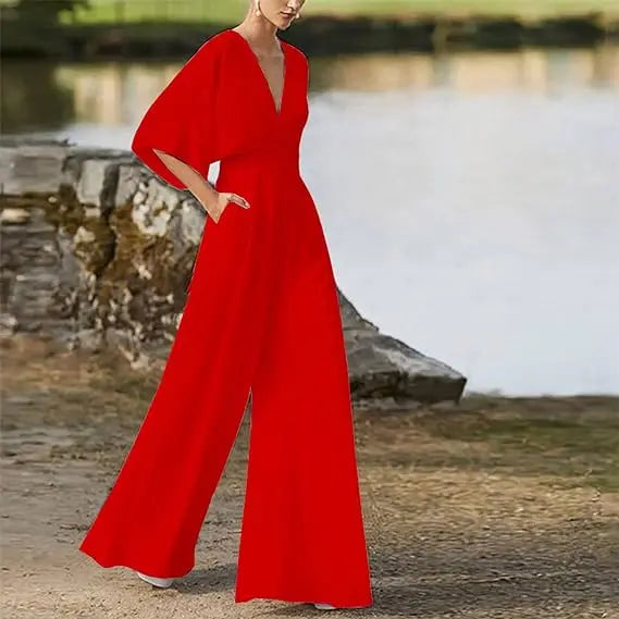 astra elegant jumpsuit for women with v neck and wide legs for summer style