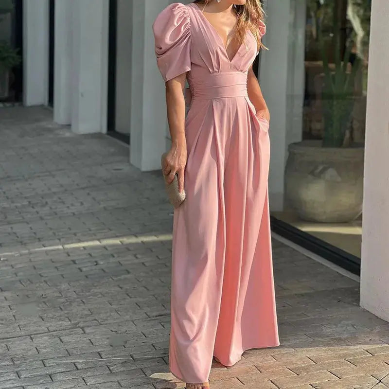 aurelia black jumpsuit with puff sleeves for formal events and casual outings