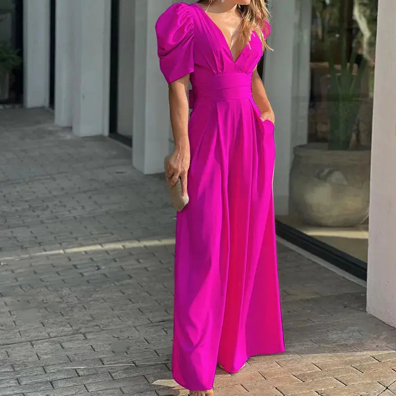 aurelia black jumpsuit with puff sleeves for formal events and casual outings