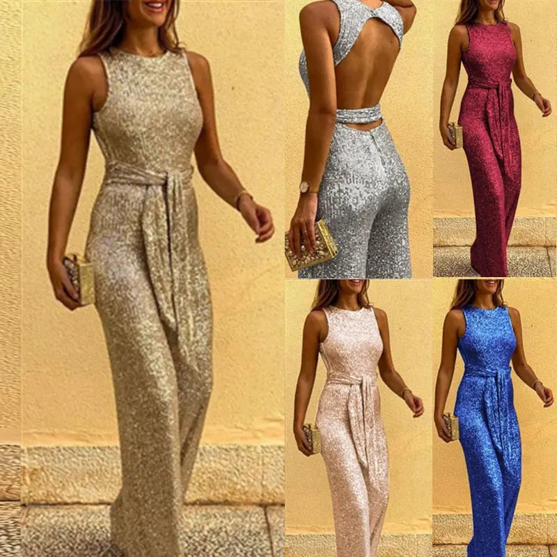 astra glitter finish elegant women's jumpsuit for special occasions