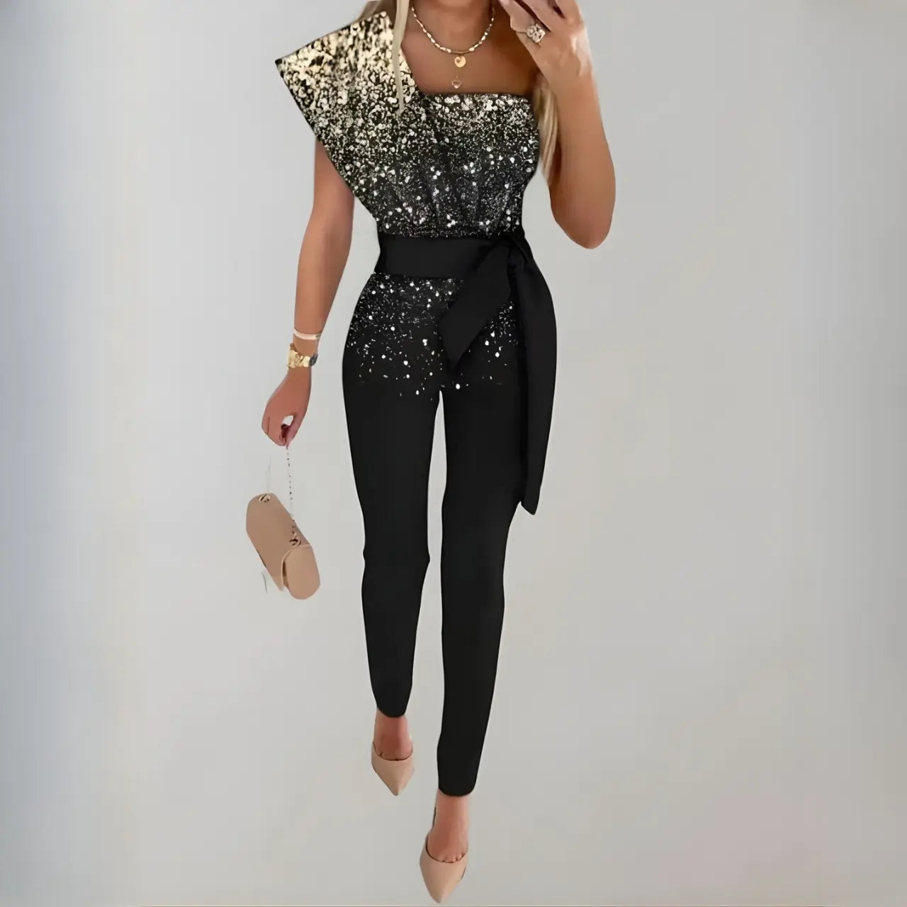 elara luxe jumpsuit with bow belt and sparkling details for formal occasions