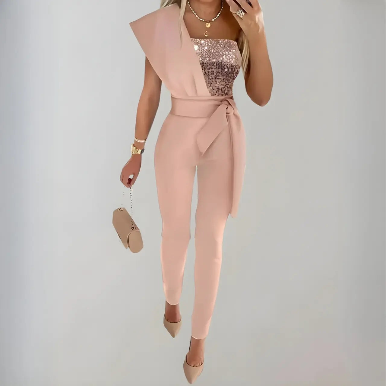 elara luxe jumpsuit with bow belt and sparkling details for formal occasions