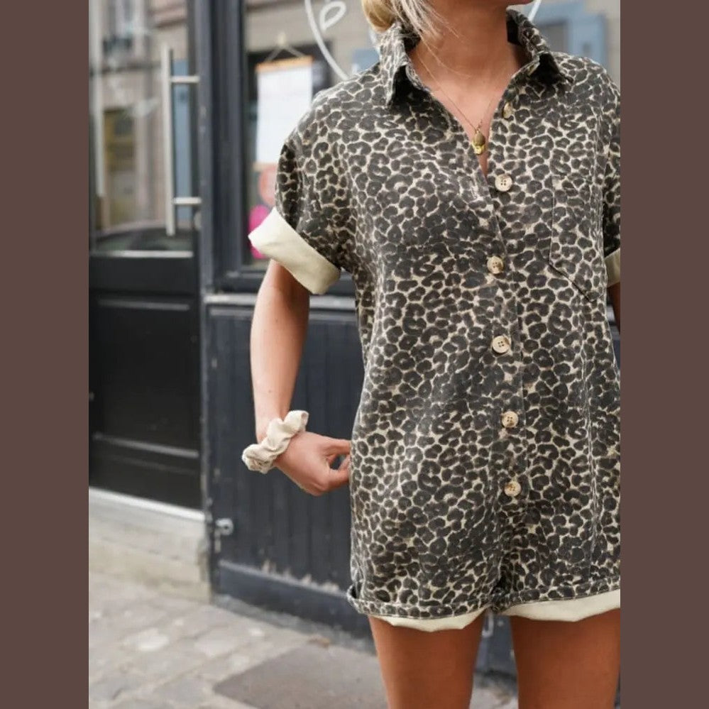 aurelia women’s overall with mini cheetah print for beach days and casual outings