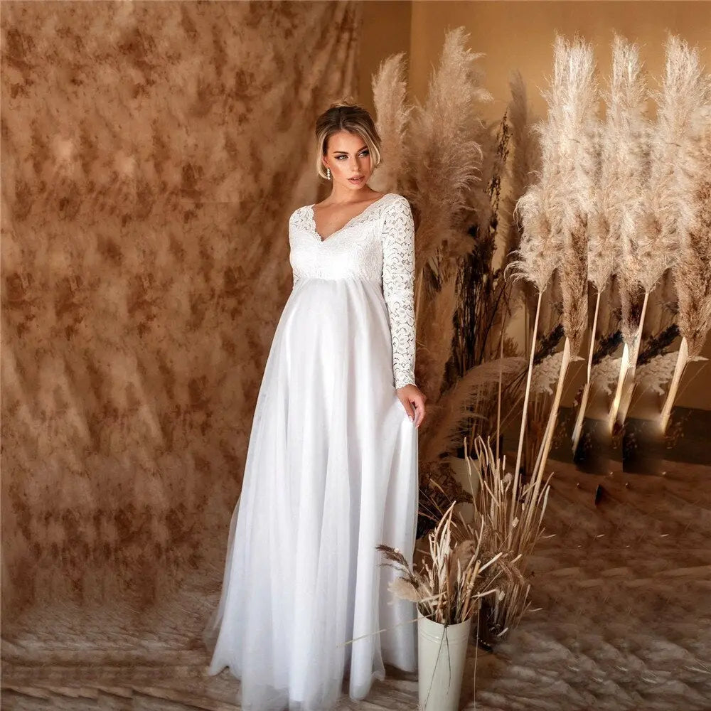 aurelia lace maxi dress with deep v-neck for maternity weddings and baby showers