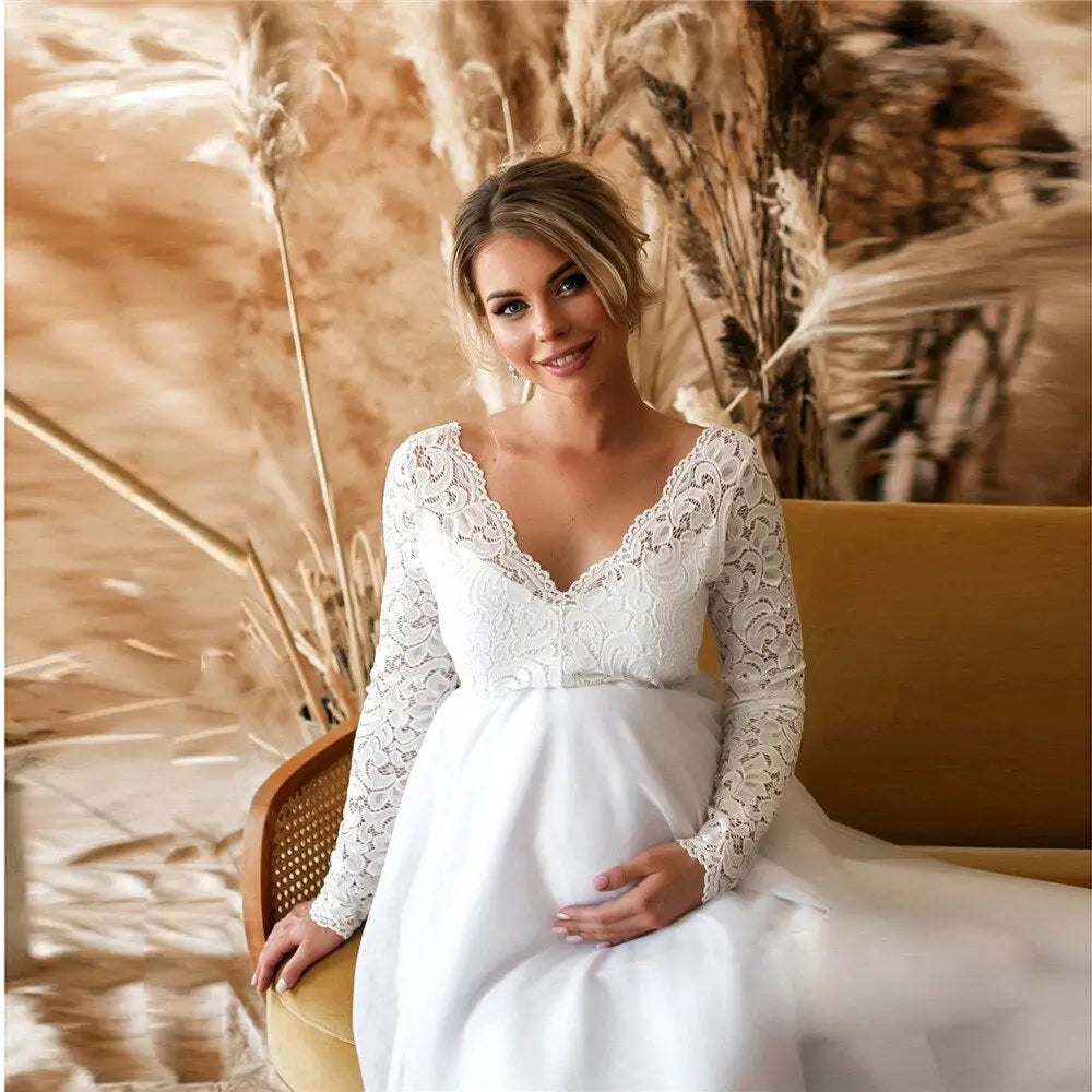 aurelia lace maxi dress with deep v-neck for maternity weddings and baby showers