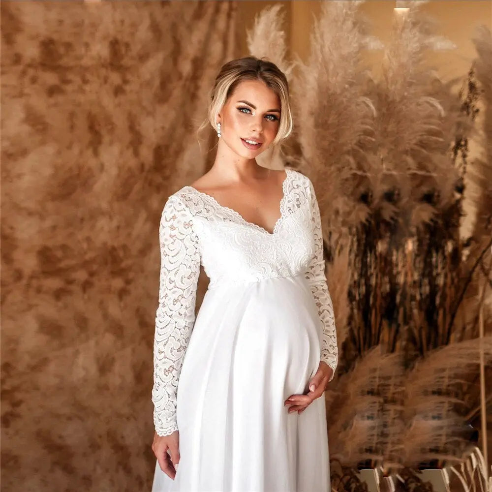 aurelia lace maxi dress with deep v-neck for maternity weddings and baby showers