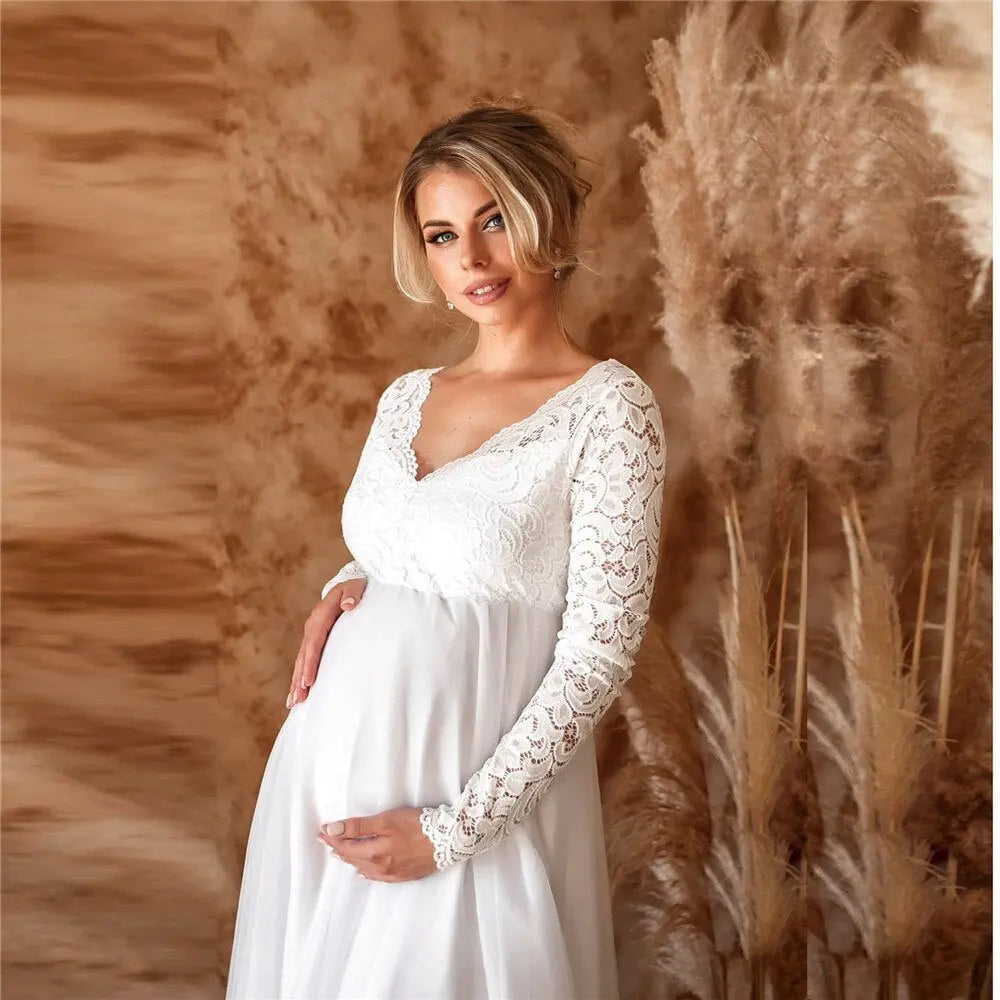 aurelia lace maxi dress with deep v-neck for maternity weddings and baby showers