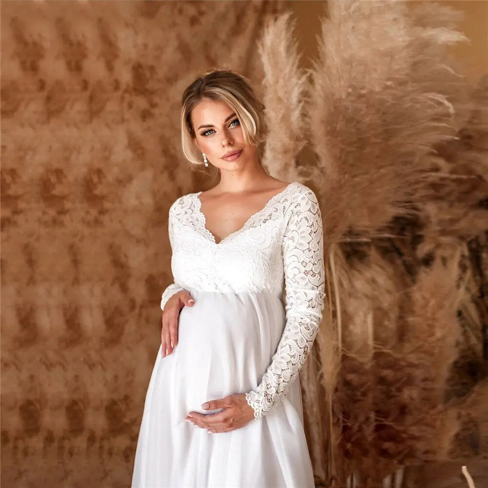 aurelia lace maxi dress with deep v-neck for maternity weddings and baby showers