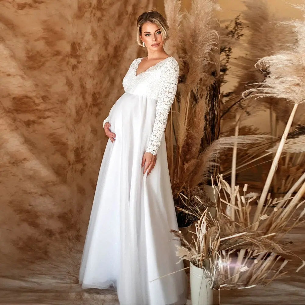 aurelia lace maxi dress with deep v-neck for maternity weddings and baby showers