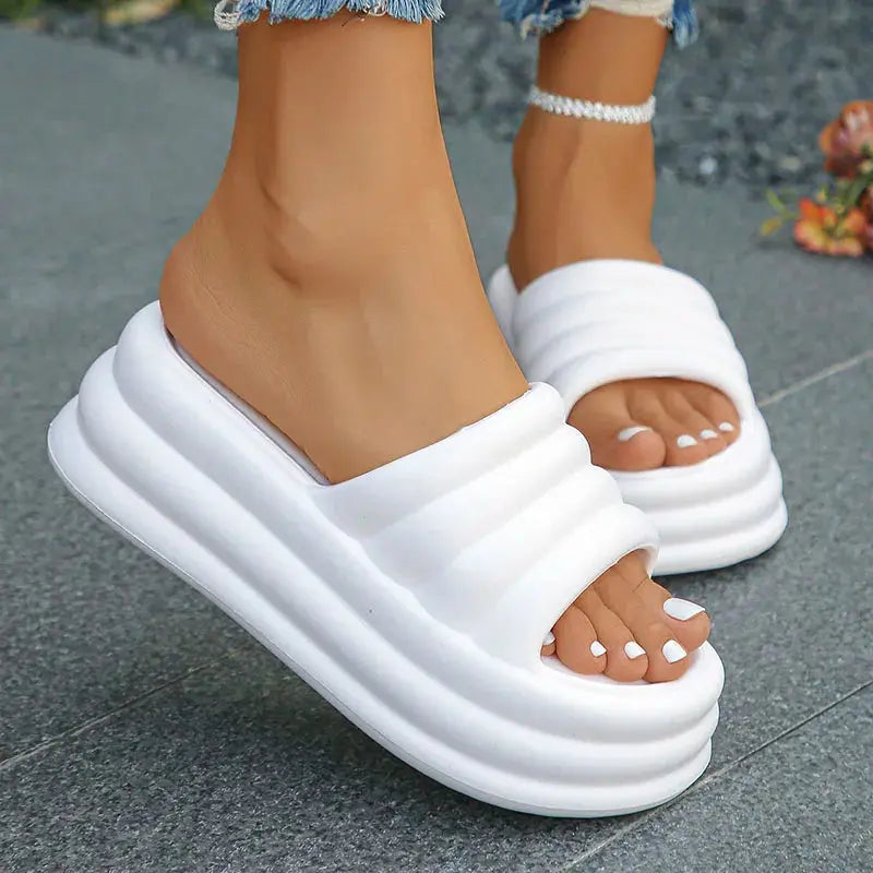 astra women's chunky platform slippers with open toe and non slip sole