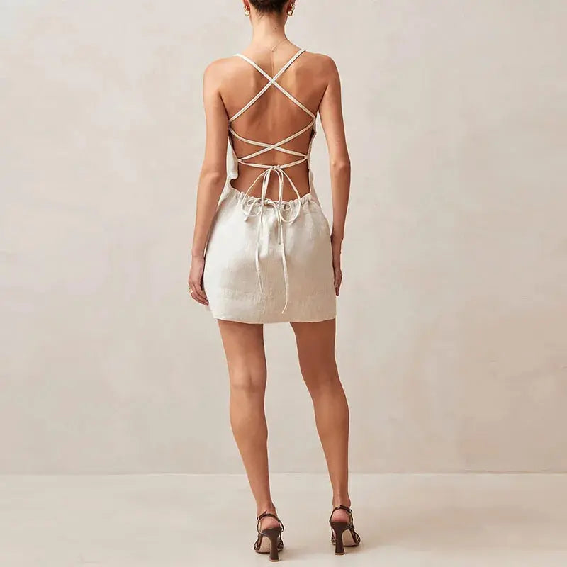 astra elegant a-line mini dress with open back for summer outings