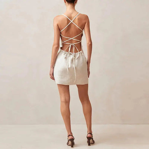 astra elegant a-line mini dress with open back for summer outings
