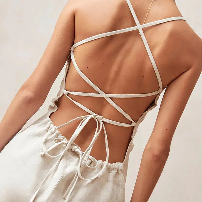 astra elegant a-line mini dress with open back for summer outings