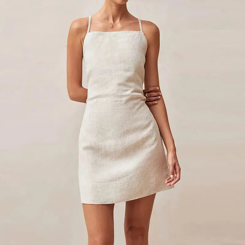 astra elegant a-line mini dress with open back for summer outings