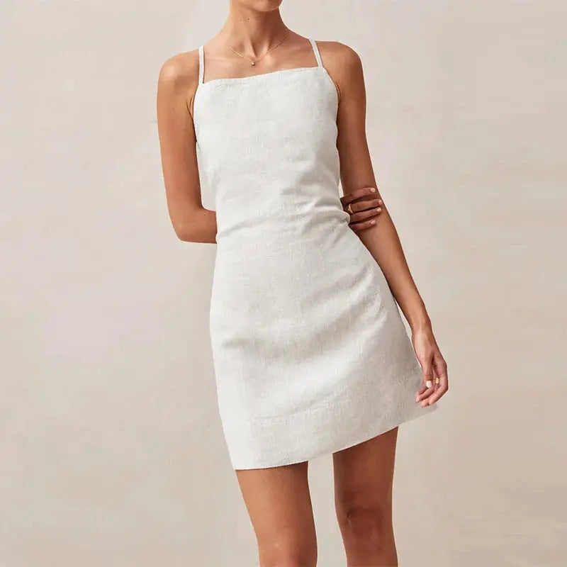 astra elegant a-line mini dress with open back for summer outings