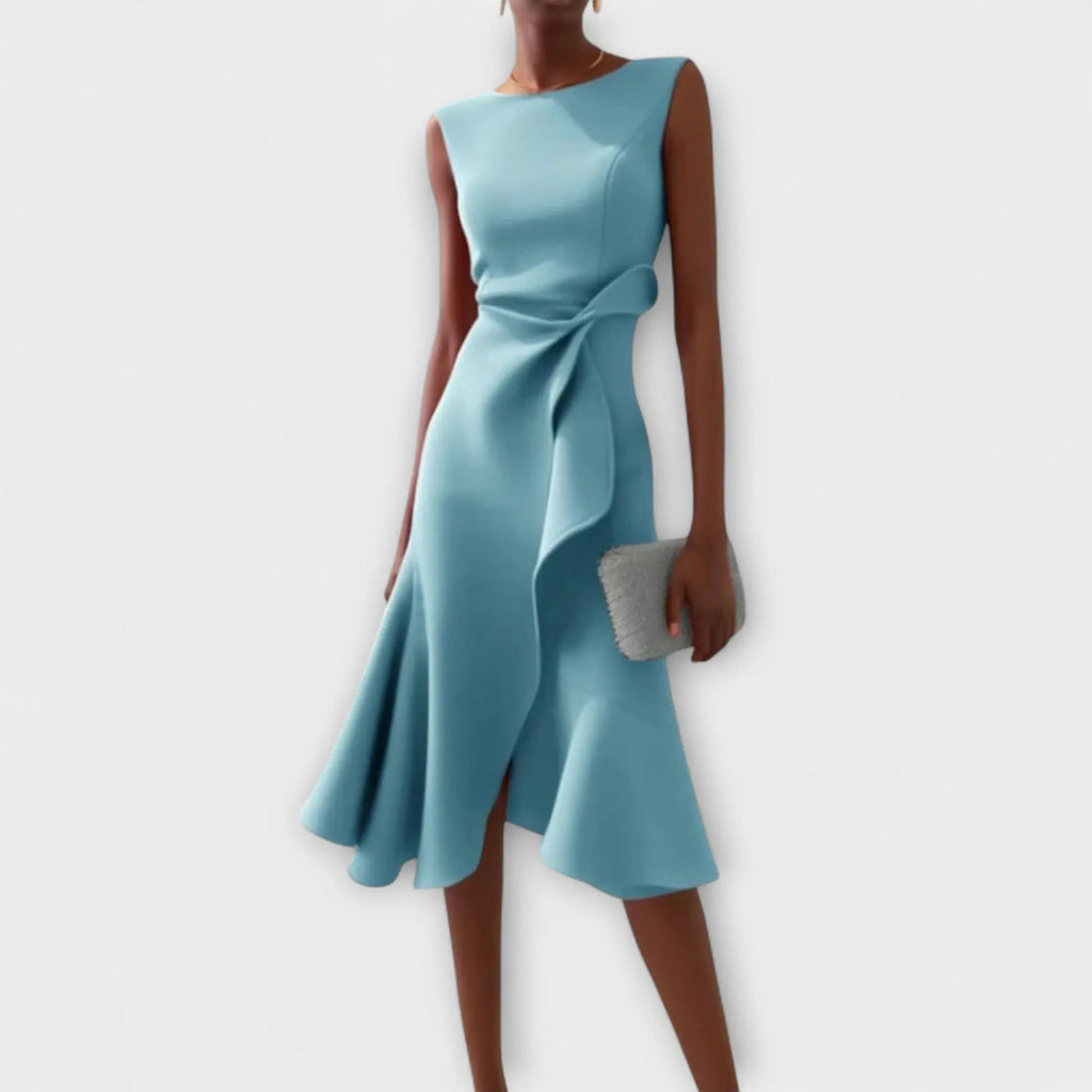aurelia elegant white midi dress with asymmetrical drape for special occasions