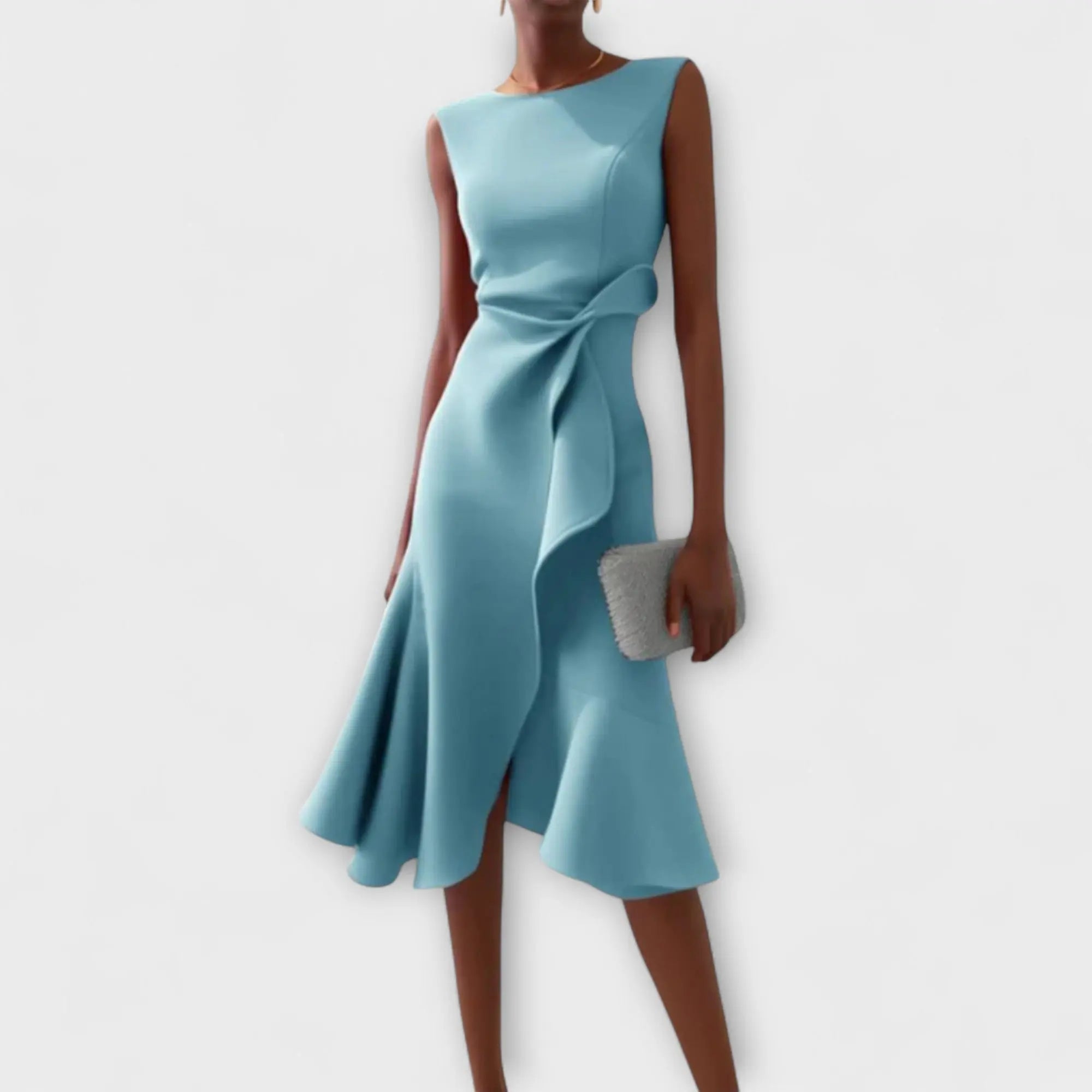 aurelia elegant white midi dress with asymmetrical drape for special occasions