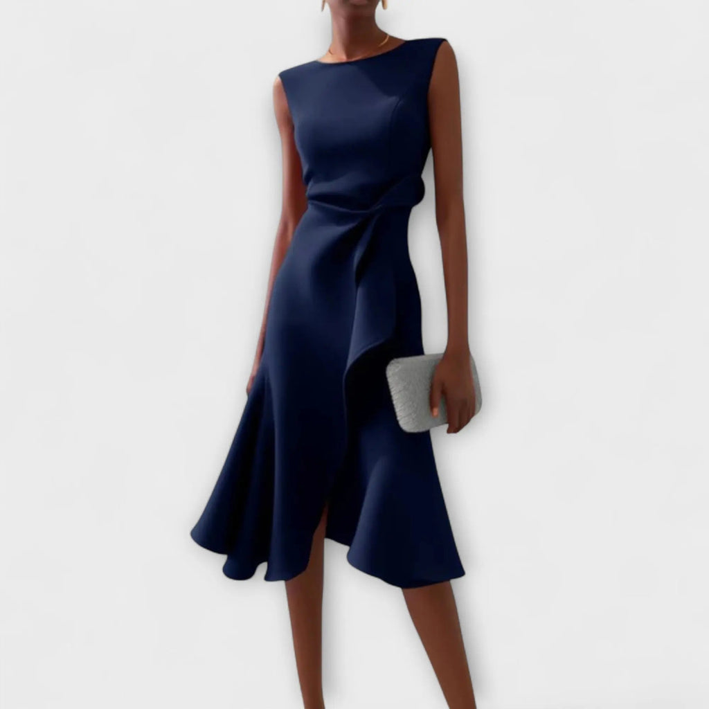 aurelia elegant white midi dress with asymmetrical drape for special occasions