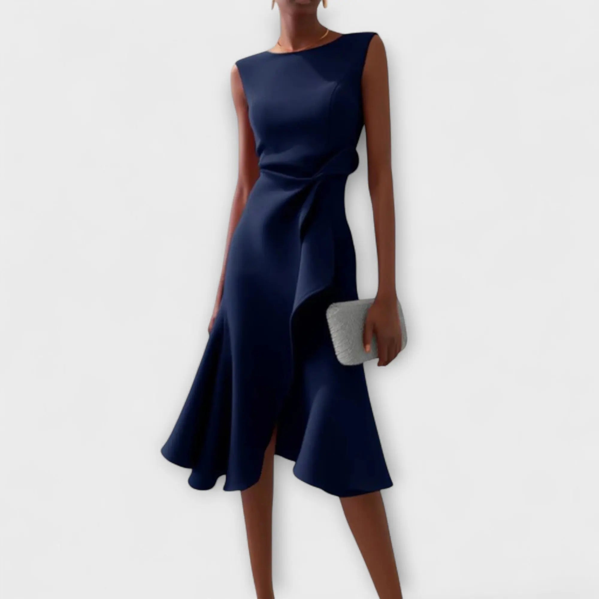aurelia elegant white midi dress with asymmetrical drape for special occasions