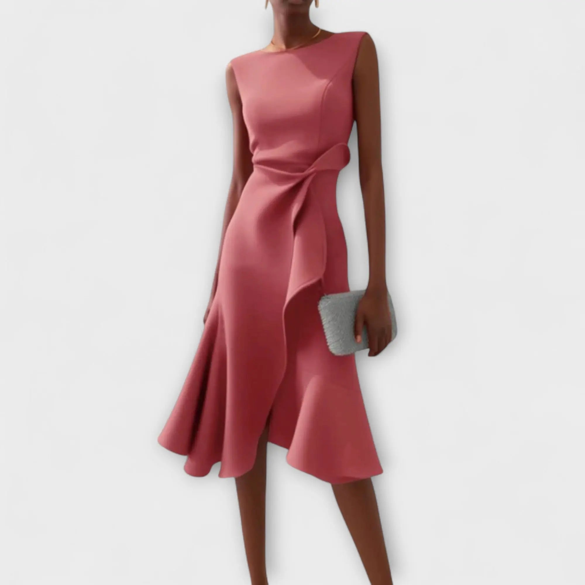 aurelia elegant white midi dress with asymmetrical drape for special occasions