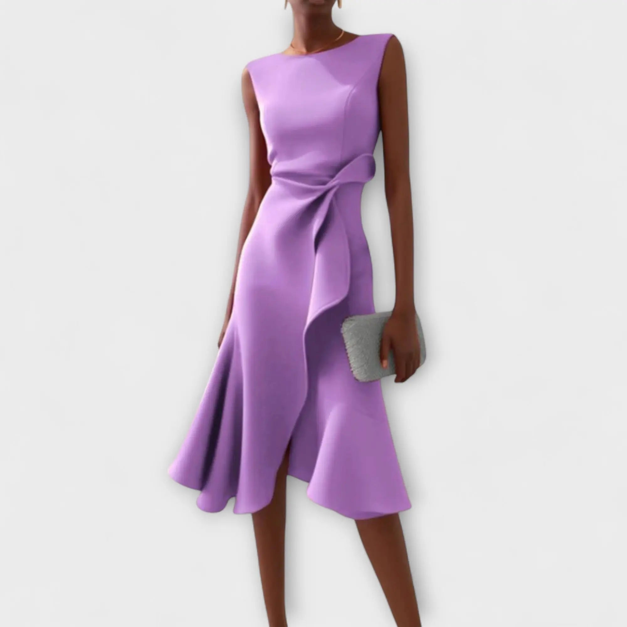 aurelia elegant white midi dress with asymmetrical drape for special occasions