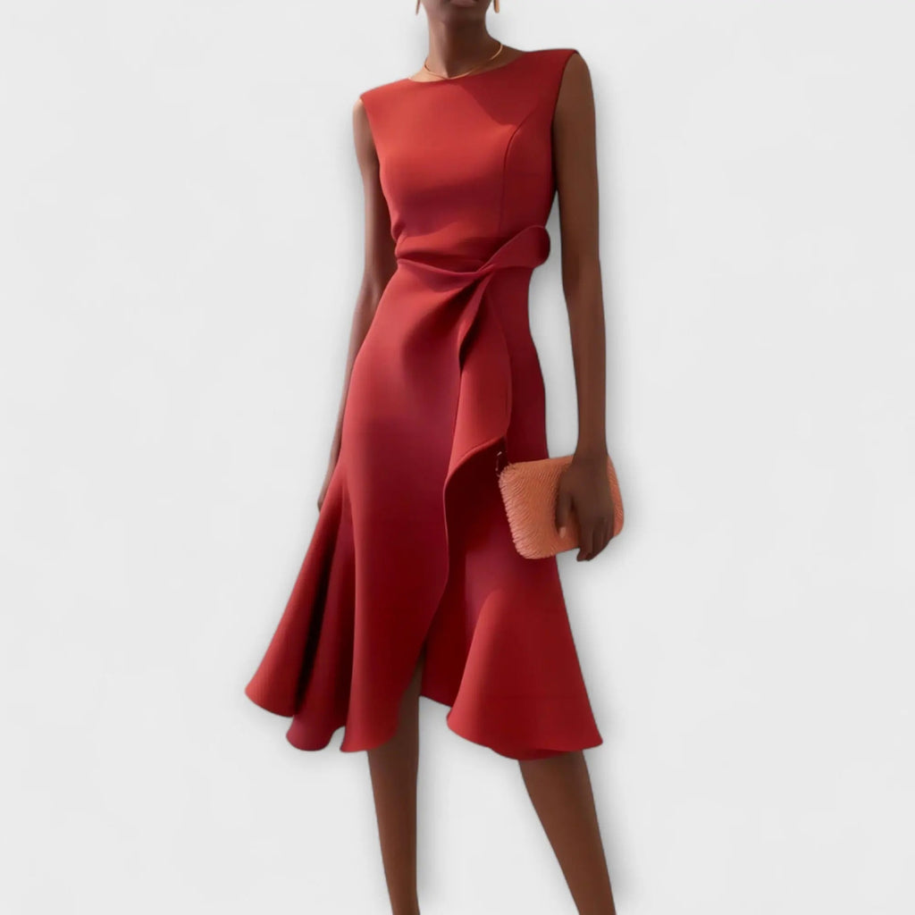 aurelia elegant white midi dress with asymmetrical drape for special occasions