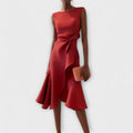 aurelia elegant white midi dress with asymmetrical drape for special occasions