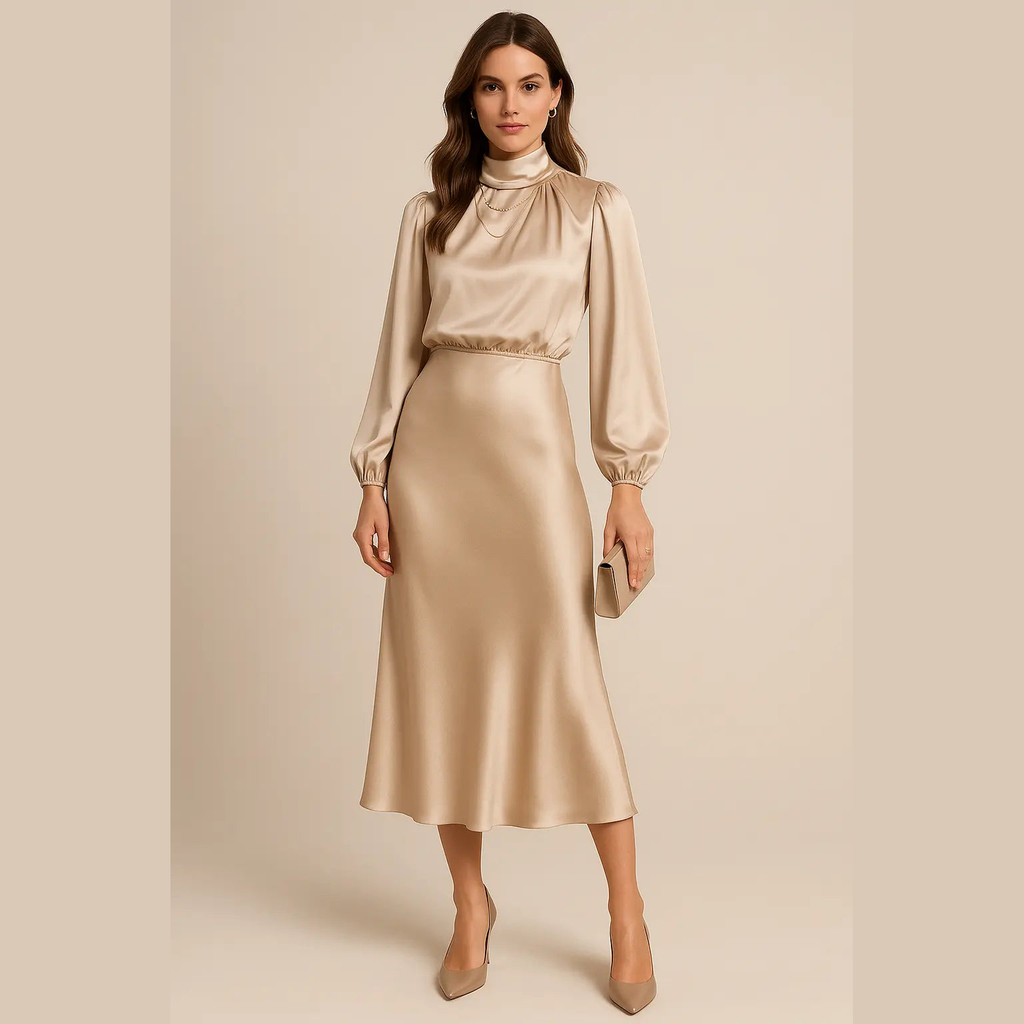 aurelia chic white midi dress with long sleeves for casual and formal occasions