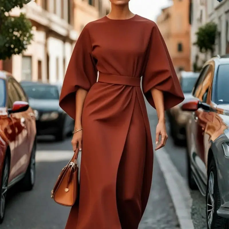 astra elegant women's dress with lantern sleeves for formal occasions